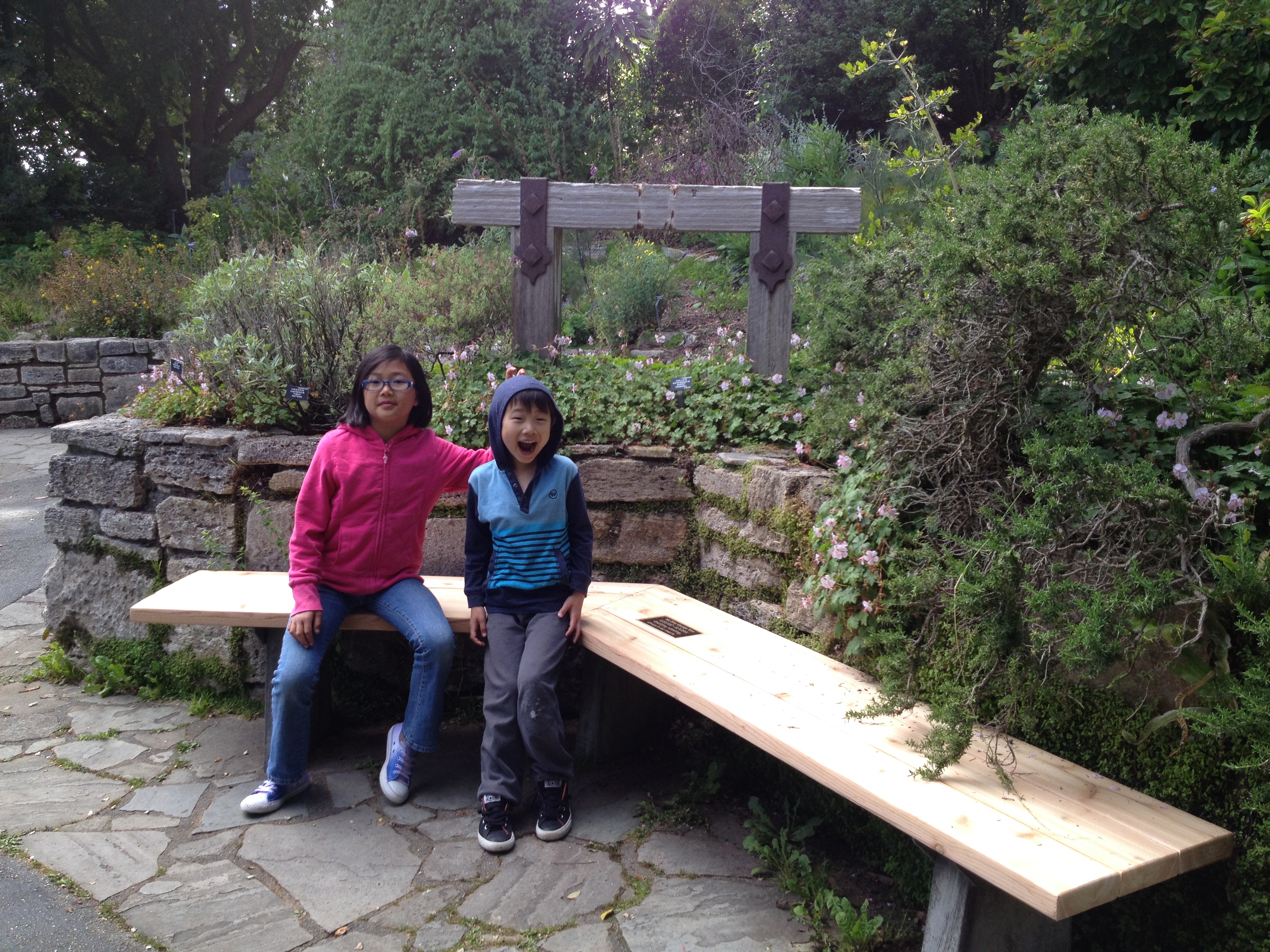 zoe and griffin on the bench